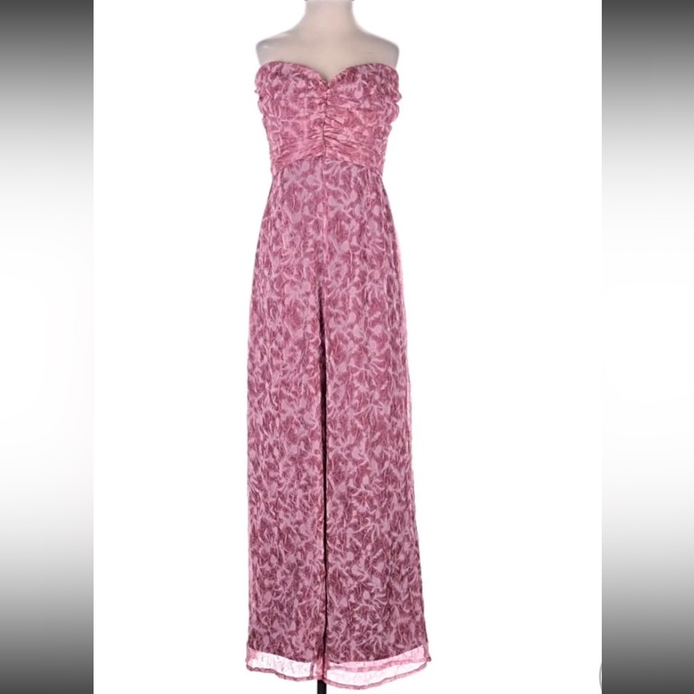 LULUS Elegant Strapless Pink Floral Wide-leg jumpsuit